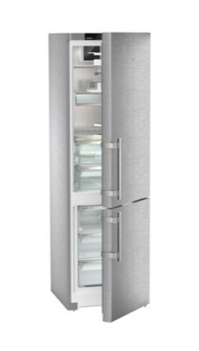 Freestanding stainless steel refrigerator with bottom freezer, right hinge, and spacious adjustable shelving in Appliances collection