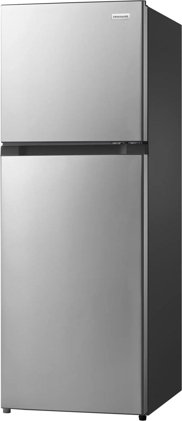 Apartment-size refrigerator with garage-ready stainless steel finish, featuring a top freezer and spacious lower refrigerator compartment, ideal for Refrigerators, Top Freezer Refrigerators, Kitchen & Kitchenware, All Products, and Appliances collections.