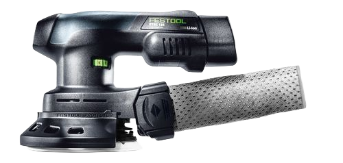 Cordless eccentric sander with ergonomic handle and dust extraction for efficient sanding in home improvement projects