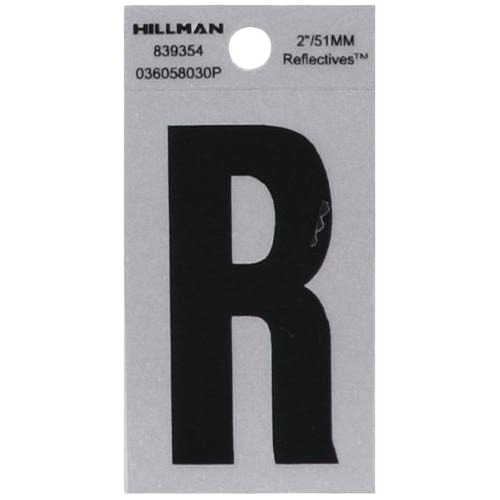 Black reflective Mylar letter R sticker on silver backing for hardware and home improvement use under $50 collection