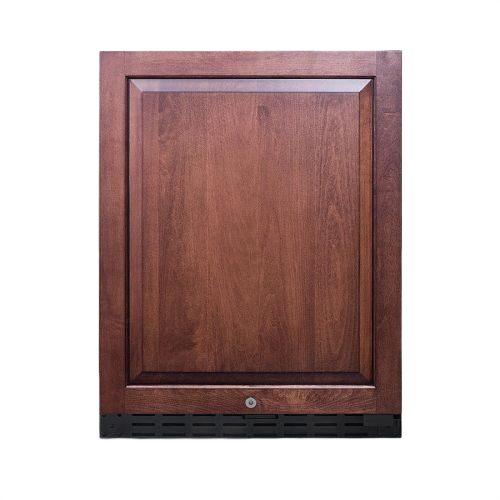 built-in all-refrigerator with left hand door swing featuring wood panel finish and black ventilation grille for kitchen appliances