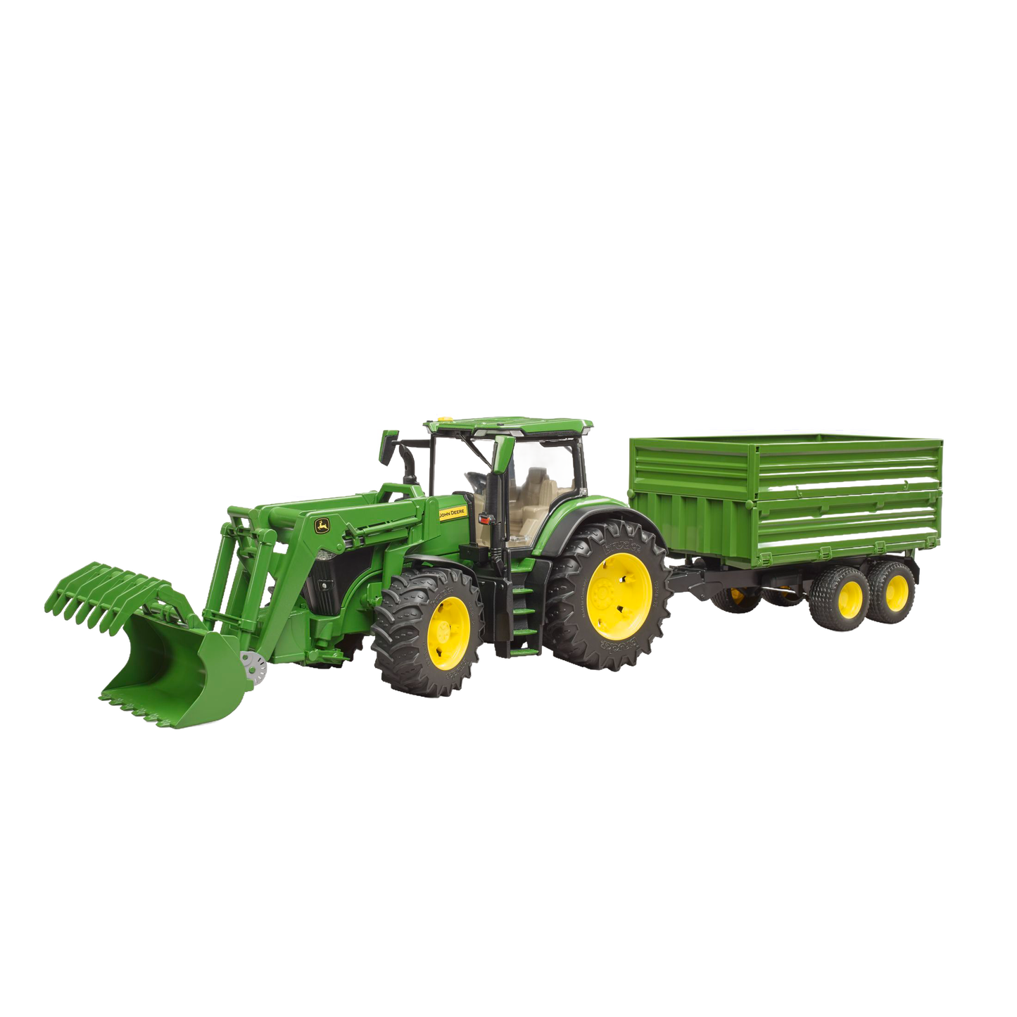 Green Bruder toy tractor with front loader and matching tipping trailer in Vehicles & Remote Controlled Toys collection