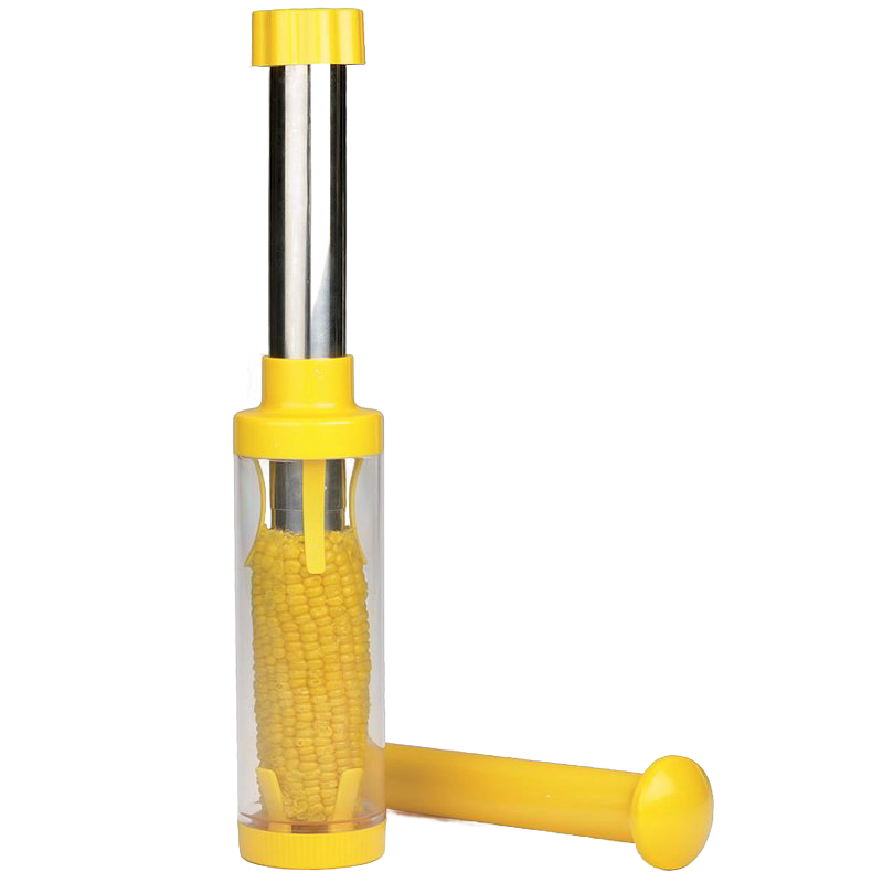 Yellow and stainless steel corn stripping tool with clear chamber, durable kitchenware for efficient food prep under $50