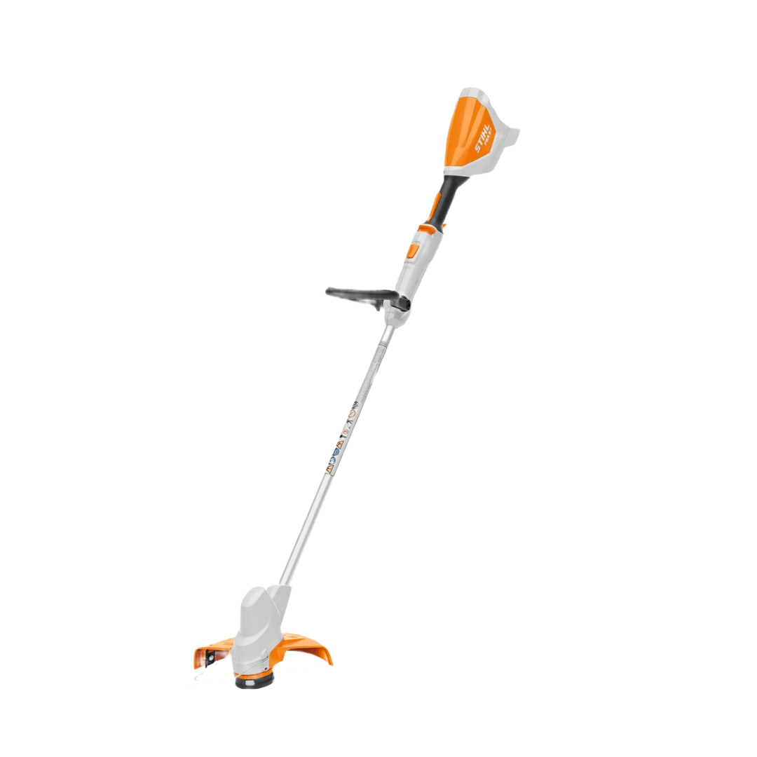 Lightweight orange and white battery-powered string trimmer with adjustable handle for home improvement and yard maintenance tasks