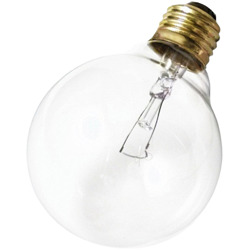 Clear round incandescent light bulb with brass screw base, ideal for electrical and lighting ceiling fan applications