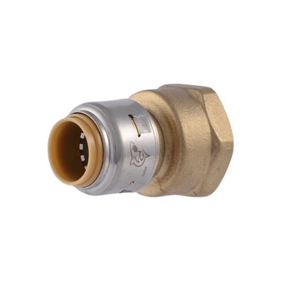 Brass push-to-connect female adapter for plumbing with stainless steel grip ring in Pipes & Fittings collection under $50