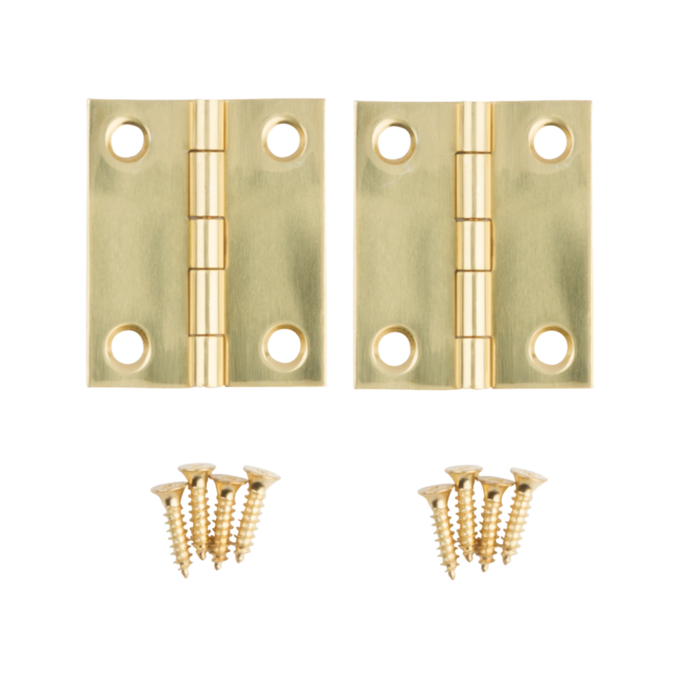 Two solid brass medium decorative hinges with matching screws for home improvement projects under $50