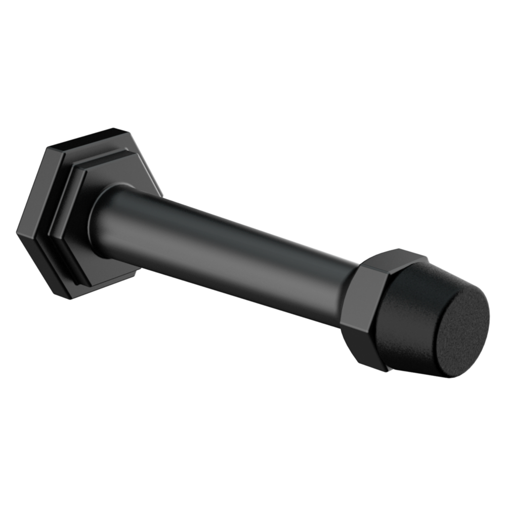 Matte black 3-inch wall-mounted door stop with hexagonal base for door accessories and home improvement projects under $50 collections