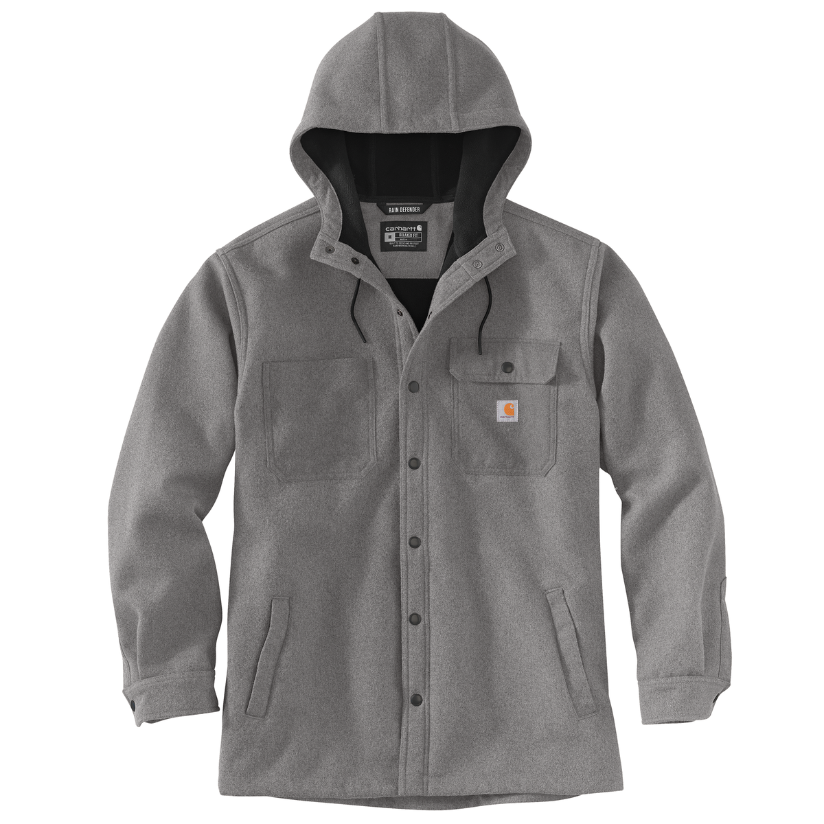 Carhartt Men's 2XL Black Heather Rain Defender Hooded Shirt Jacket