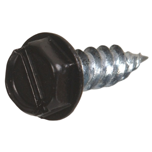 Black hex washer head sheet metal screw with sharp threads for fastening metal and wood in home improvement collections