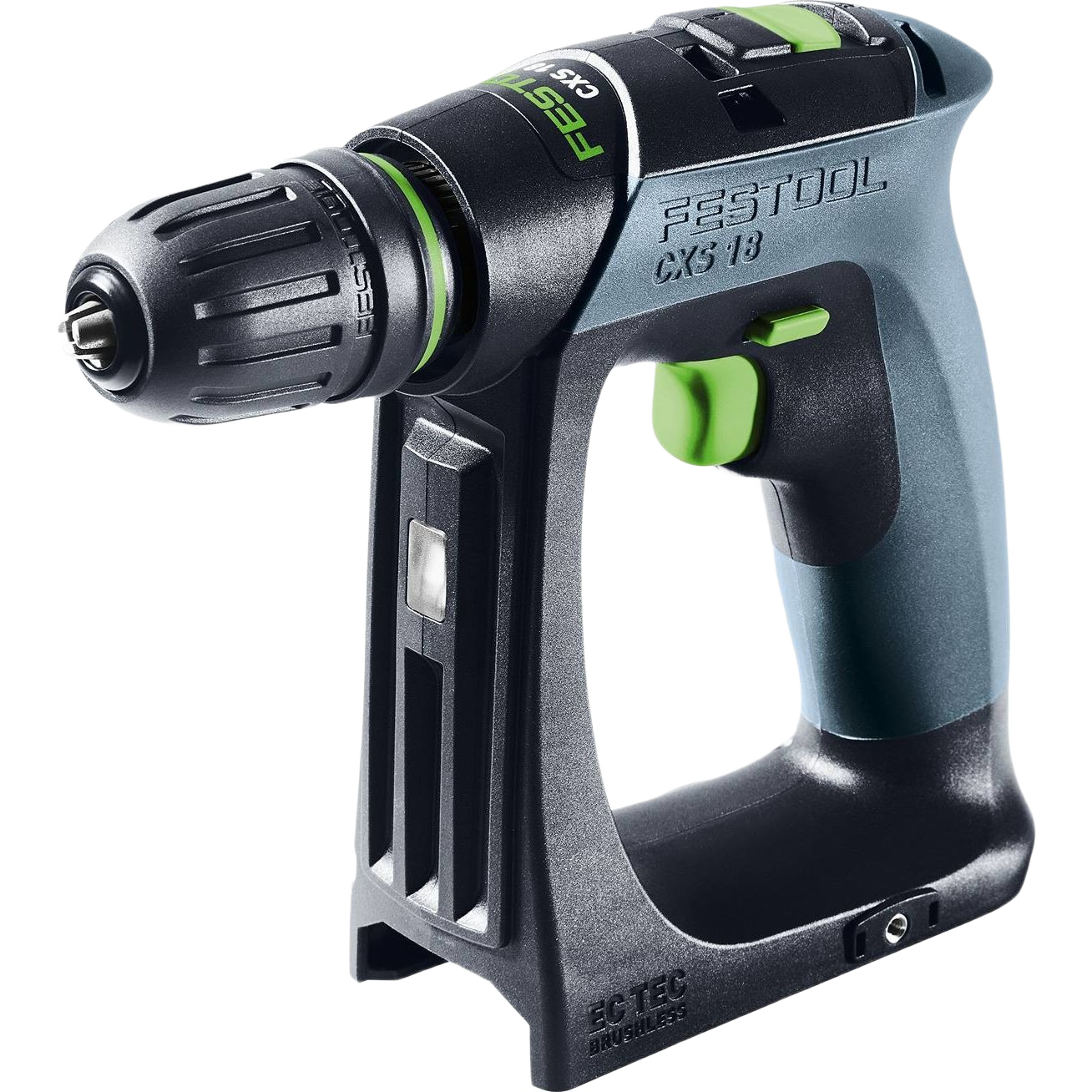 Compact Festool cordless drill with ergonomic handle and green accents for woodworking and power tool collections