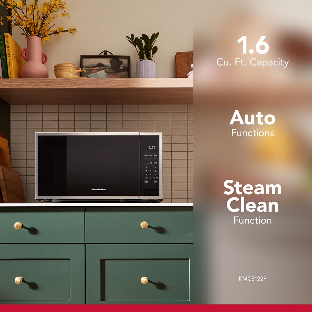 KitchenAid countertop microwave with digital control panel on green cabinetry in Kitchen & Kitchenware collections