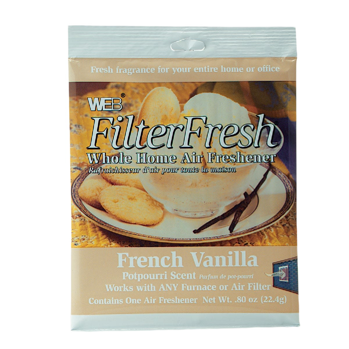 WEB FilterFresh vanilla-scented air freshener for use in furnaces or air filters, with potpourri fragrance