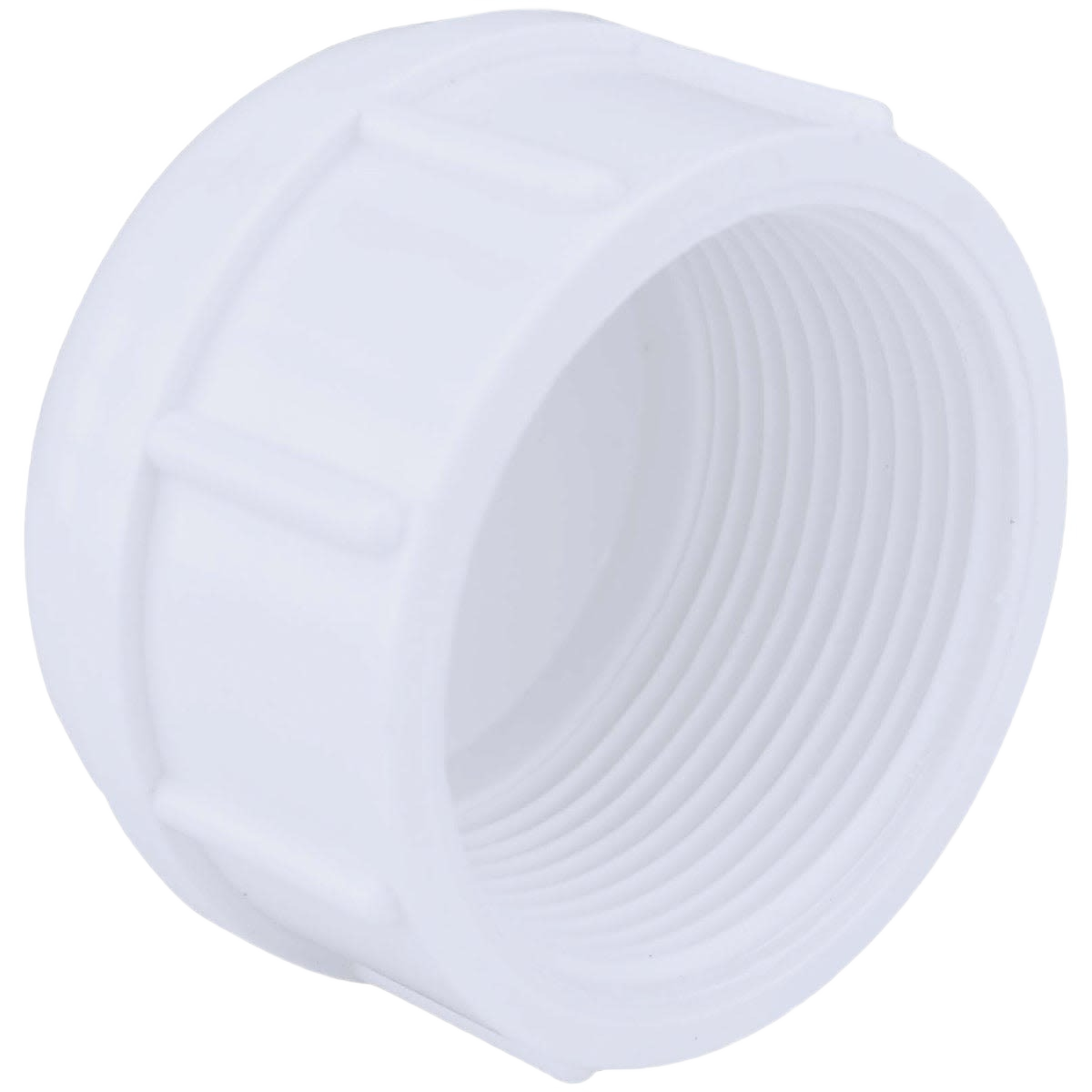 White threaded PVC pipe cap designed for plumbing and pipe sealing in Pipes & Fittings and Under $50 collections.