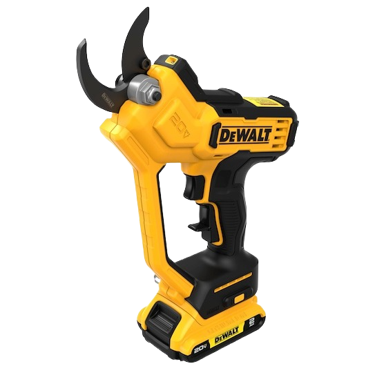 Yellow and black cordless pruning tool with ergonomic grip for outdoor gardening and tree cutting tasks in hand tools collection