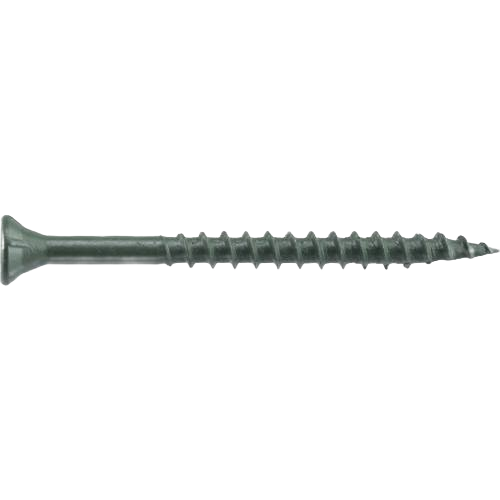 Green ceramic coated lock nut screw with star-drive head for fastenings in hardware and lumber materials collections