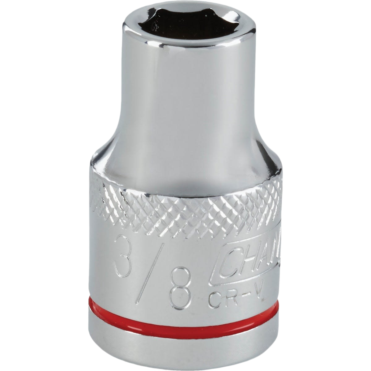 Polished 3/8 inch shallow 6-point socket with textured band for hand tools and woodworking collections under $50
