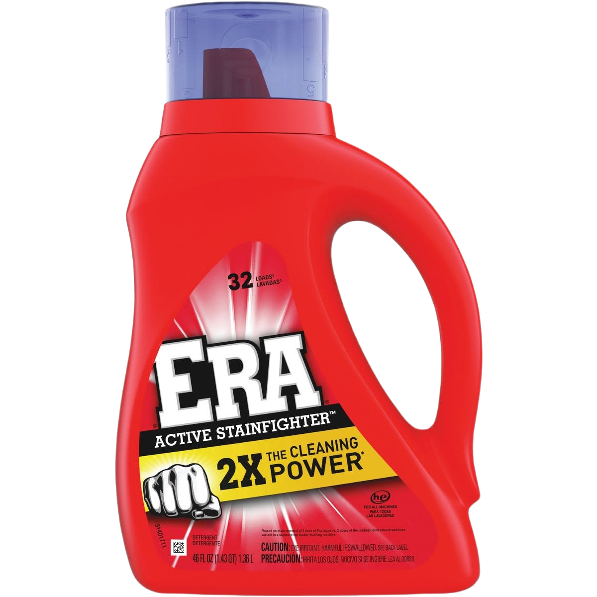 Red bottle of liquid laundry detergent labeled with active stainfighter and 2x cleaning power from Laundry Supplies collection