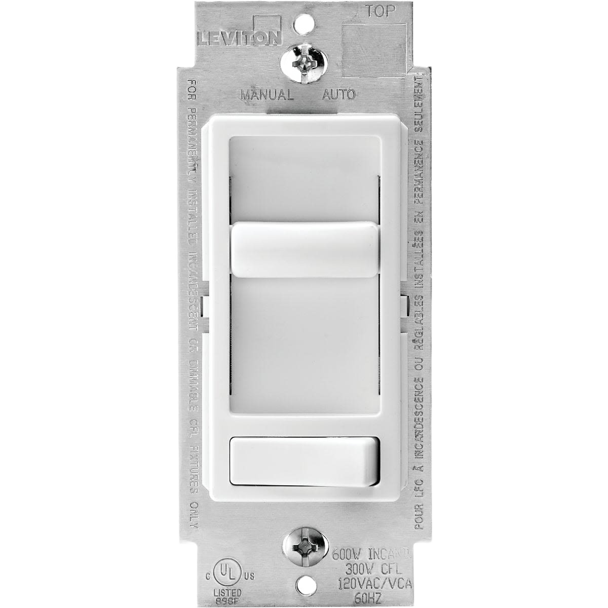 White slide dimmer switch with manual and auto settings for home improvement in electrical and under $50 collections