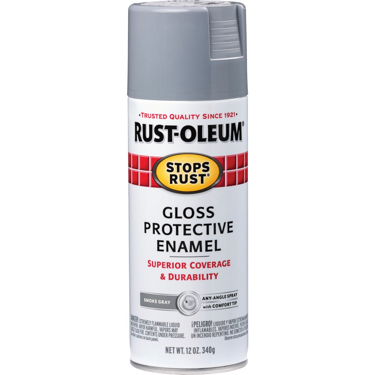 Gray protective enamel spray paint can for rust prevention in home improvement and spray paint supplies.