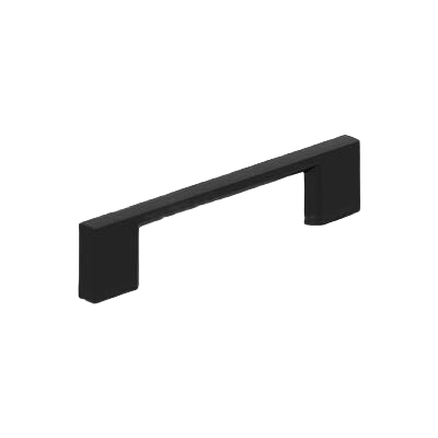 Matte black cabinet pull with 3-3/4 inch center-to-center spacing for hardware and furniture accessories collections