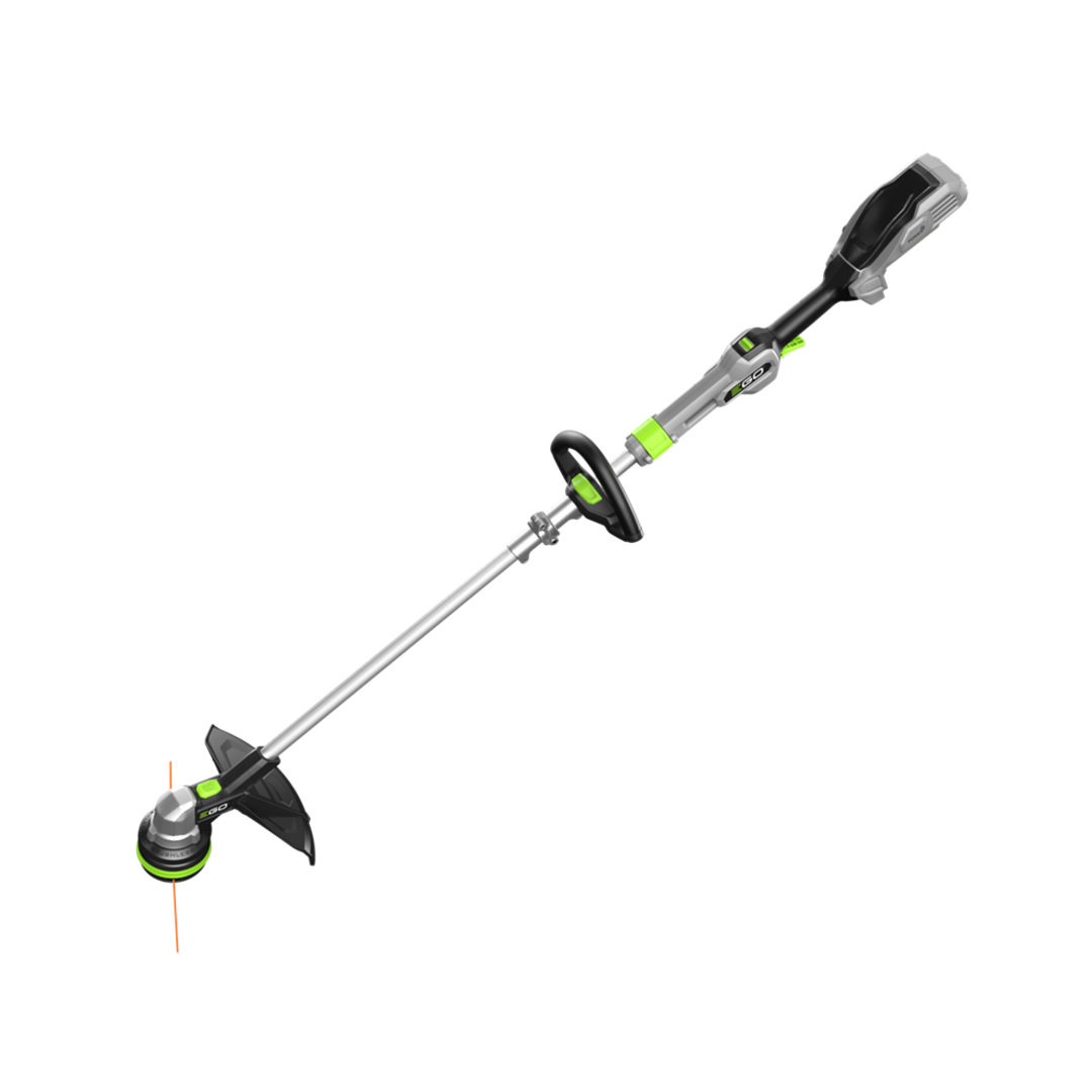 Silver and black cordless string trimmer with green accents for outdoor power equipment and lawn care tools collections