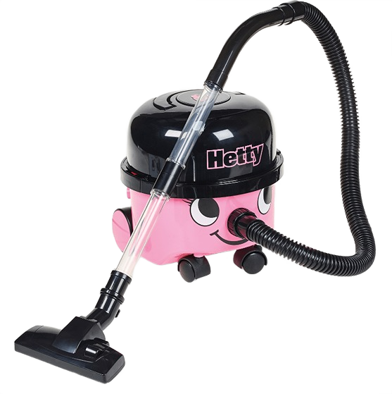 Compact pink and black vacuum cleaner with smiling face and flexible hose for home cleaning tasks