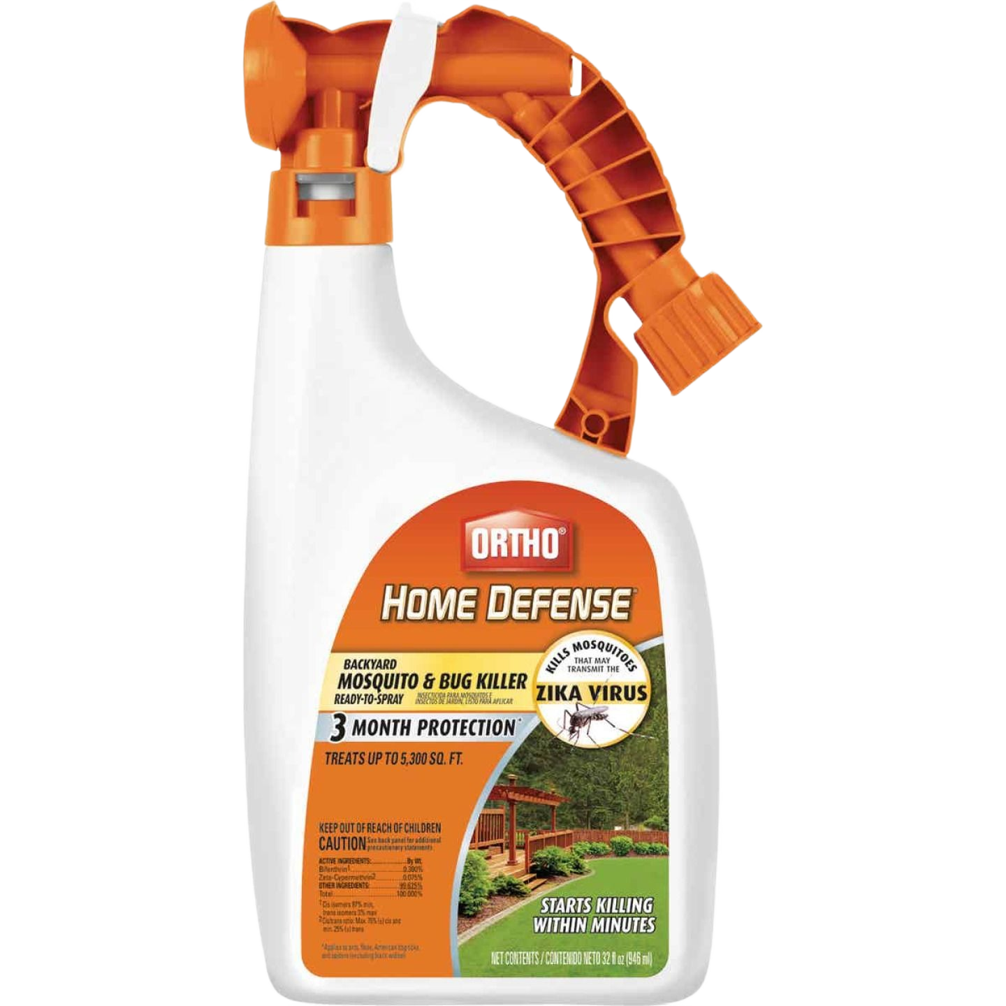 32 oz spray bottle of Ortho Home Defense mosquito and bug killer for outdoor lawn and garden pest control under $50