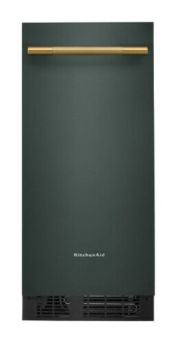 Built-in 15-inch automatic ice maker in dark green with gold handle for KitchenAid appliances collection