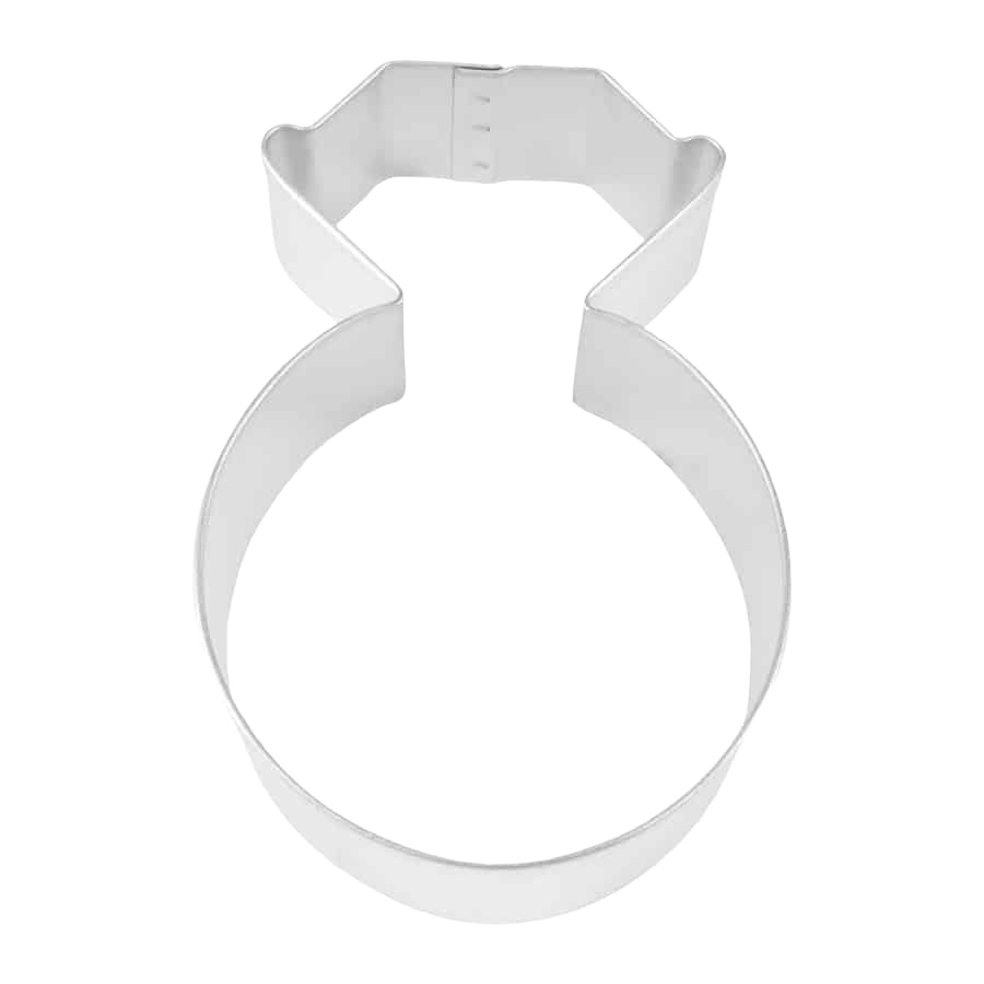 Metal cookie cutter shaped like a diamond ring for baking projects and cookie decorating tasks