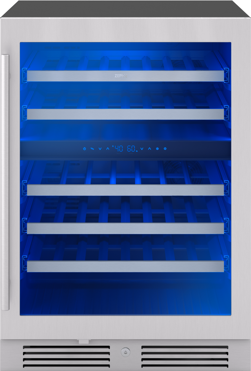 24-inch stainless steel reversible dual zone wine cooler with blue interior light in Refrigerators collection