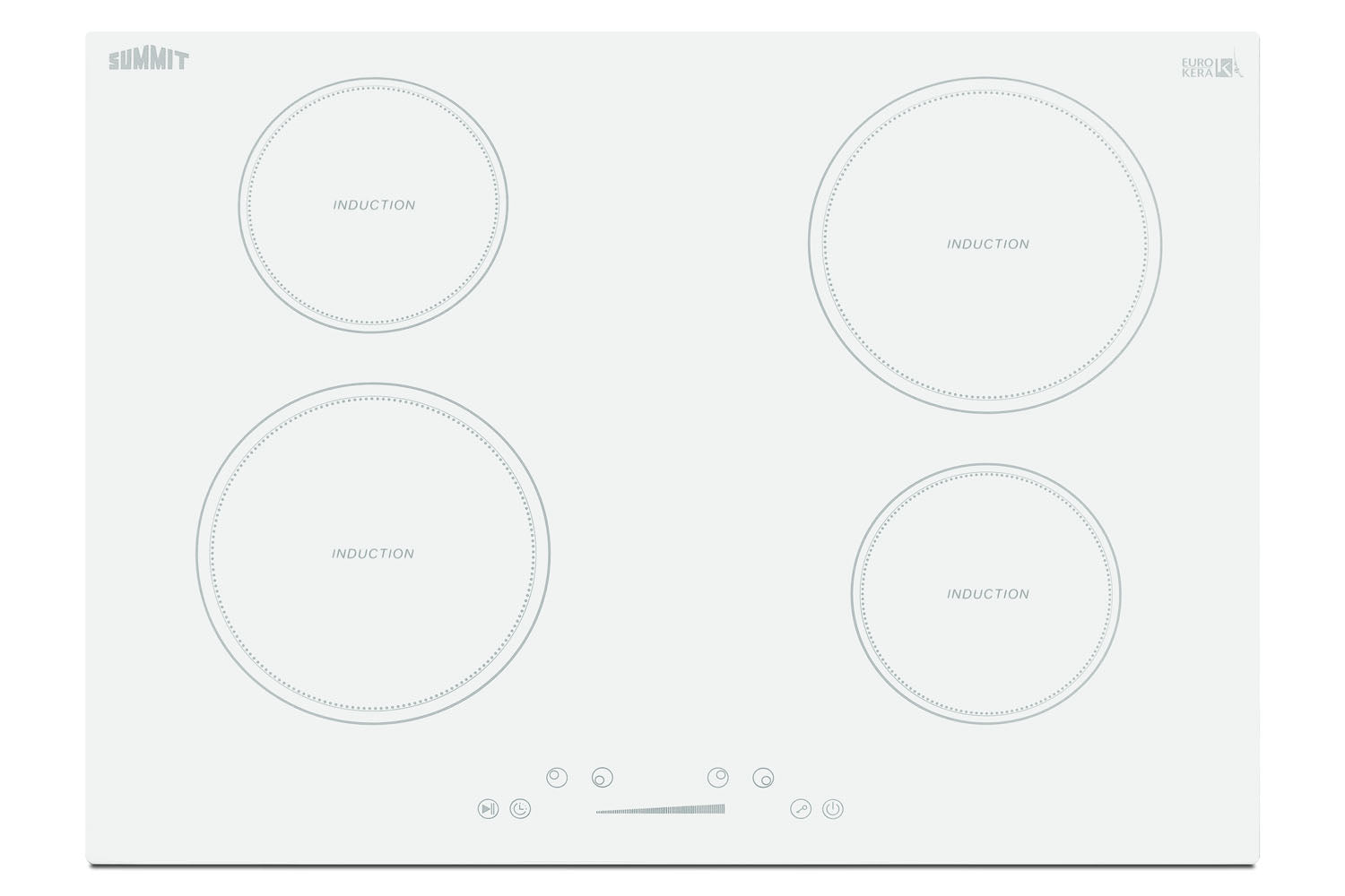 White 30-inch 4-zone induction cooktop with smooth glass surface and touch controls from kitchen appliances collection