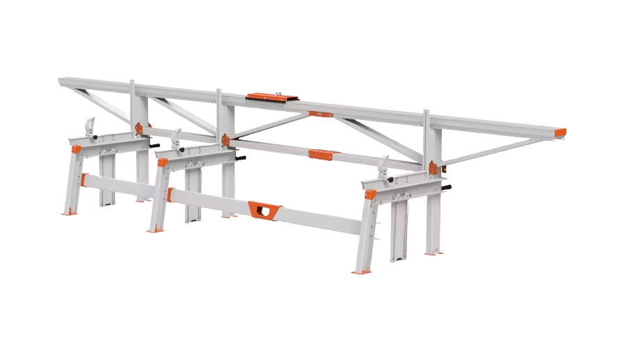 Portable chain sawmill frame with three log lifts designed for precise cutting in woodworking and home improvement tasks