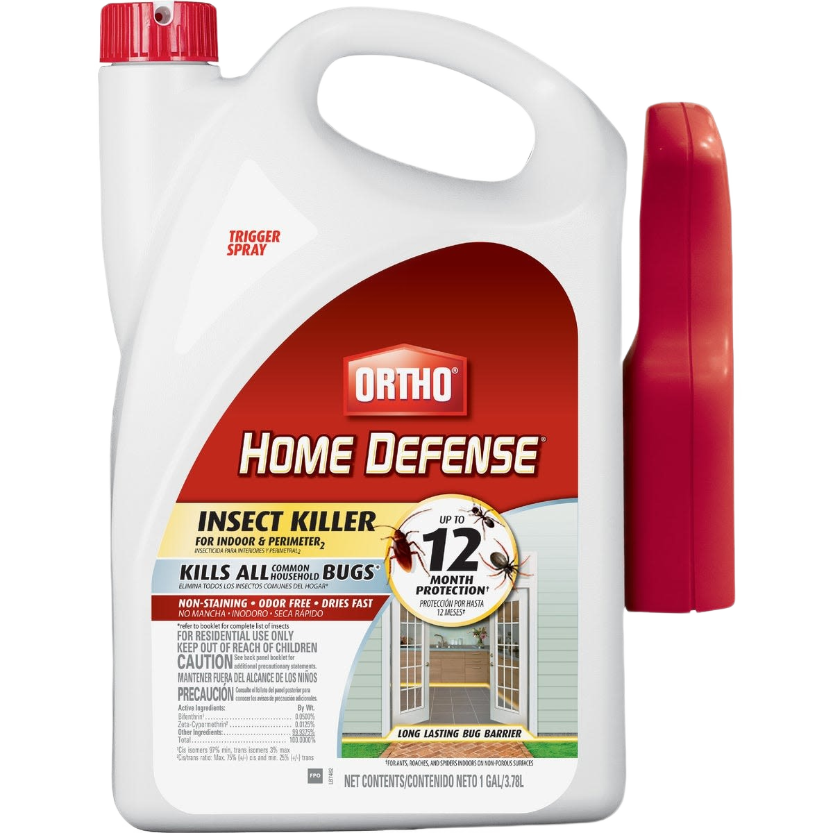White and red 1-gallon insect killer trigger spray container for indoor and perimeter use in home improvement tasks
