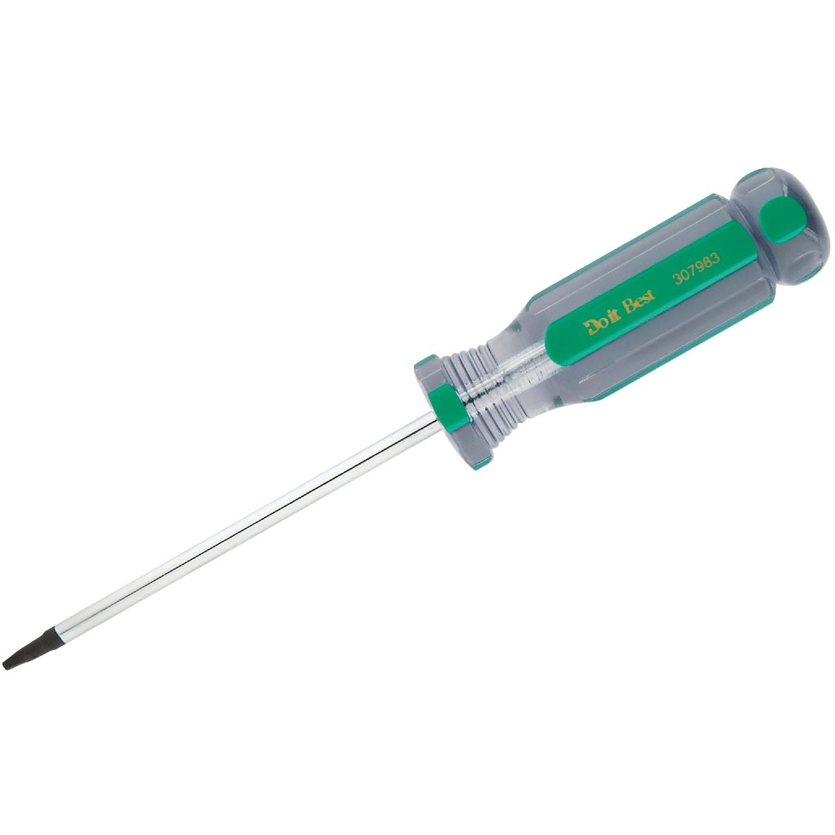 Screwdriver with square recess tip and ergonomic gray and green handle for tools and home improvement tasks