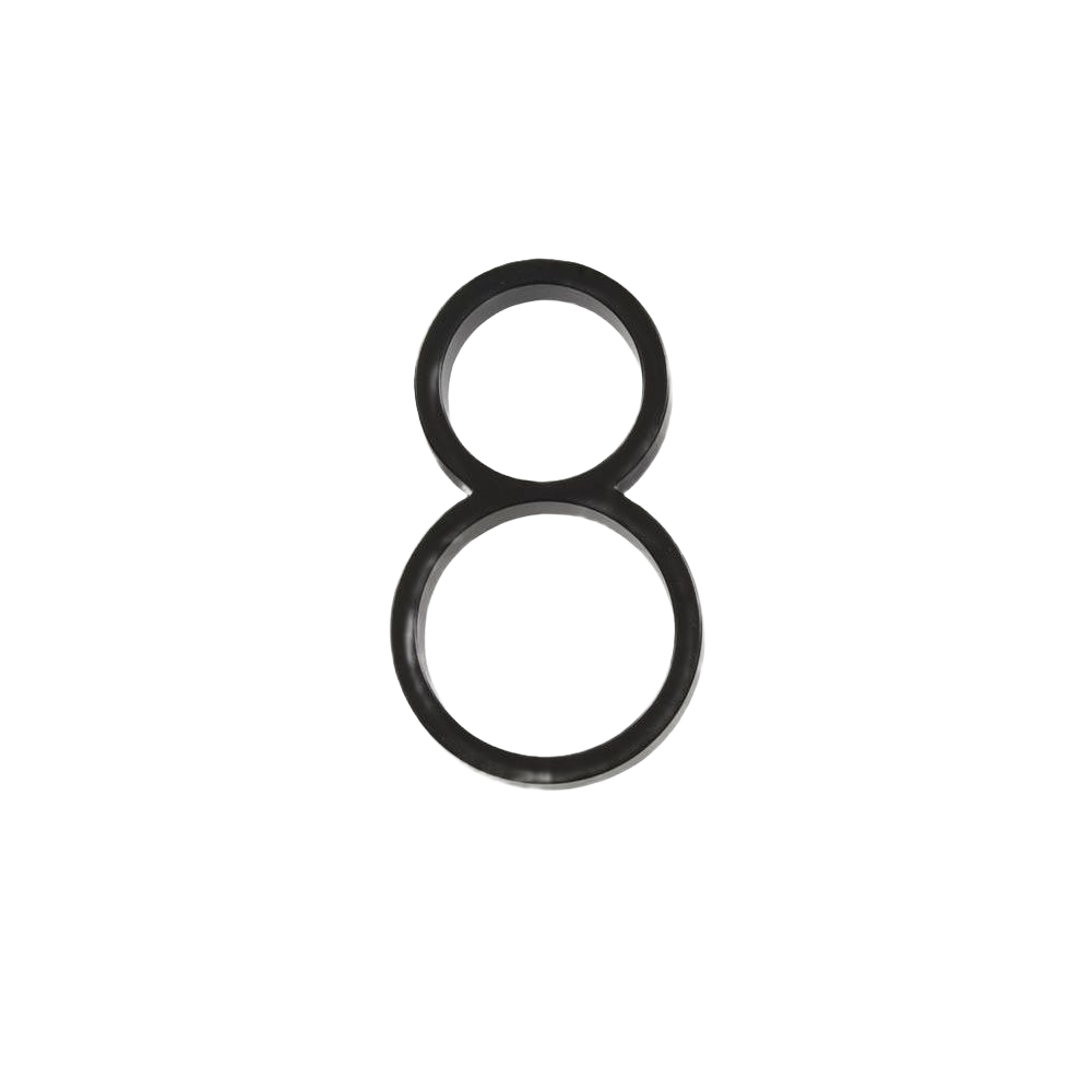 Black floating mount house number 8 made of durable zinc for outdoor home improvement and signage collections