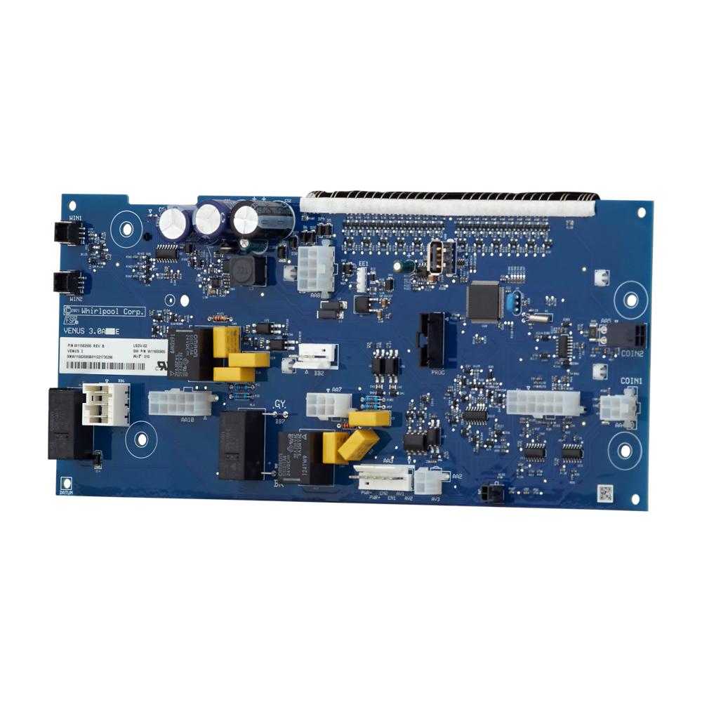 Blue circuit control board with capacitors, connectors, and integrated circuits for commercial gas dryers in Appliances collection