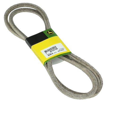 Cotton-reinforced mower deck V-belt with branded yellow and green packaging for tools and home improvement projects