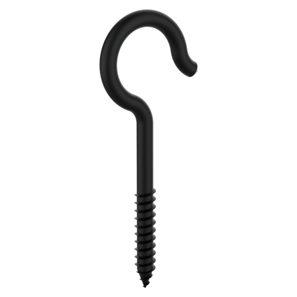 Black storm finish ceiling hook with threaded screw end for hanging and storage in home improvement under $50 collection