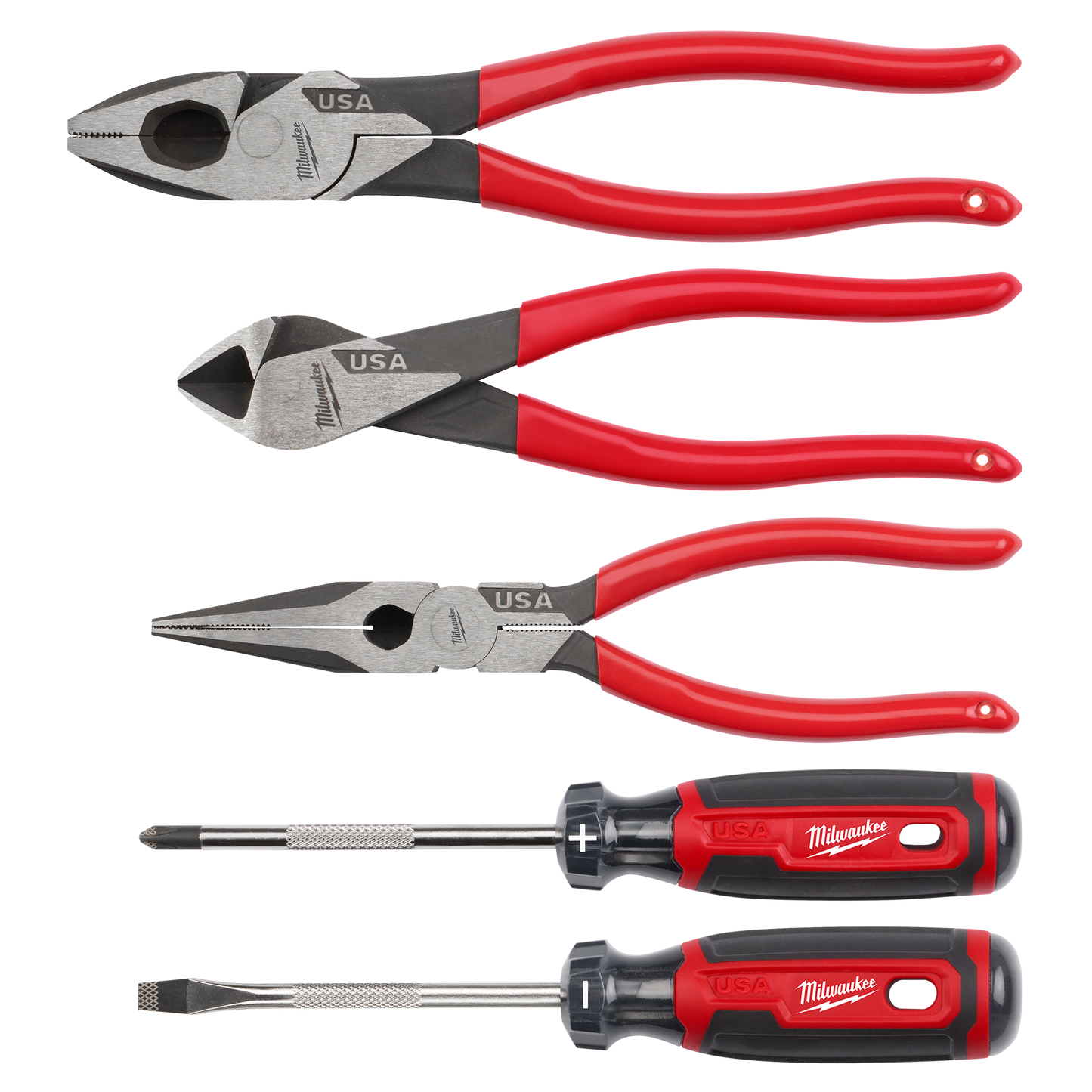 Milwaukee 5PC Dipped Grip Cutting Pliers & Cushion Grip Screwdrivers Set (USA)