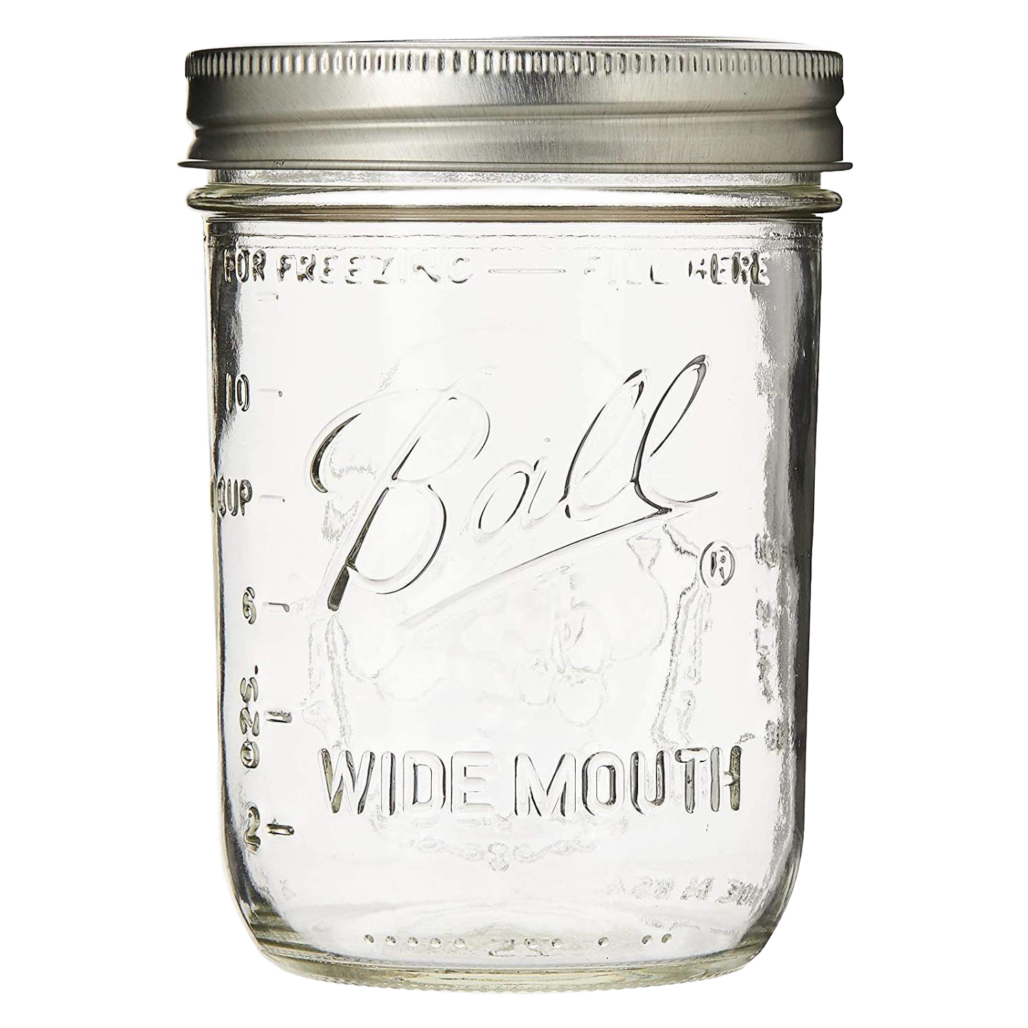Clear Ball wide mouth canning jar with metal lid, suitable for kitchenware and home storage under $50