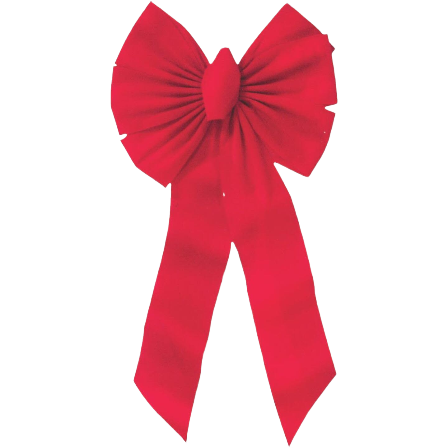 Elegant red velvet bow with seven loops, ideal for Christmas décor in holiday cards and festive settings under $50