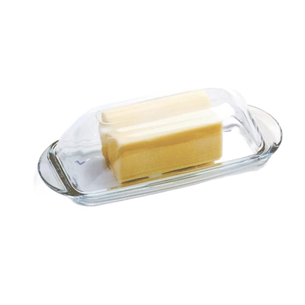 Crystal glass butter dish with cover holding a stick of butter, suitable for kitchenware and under $50 collection