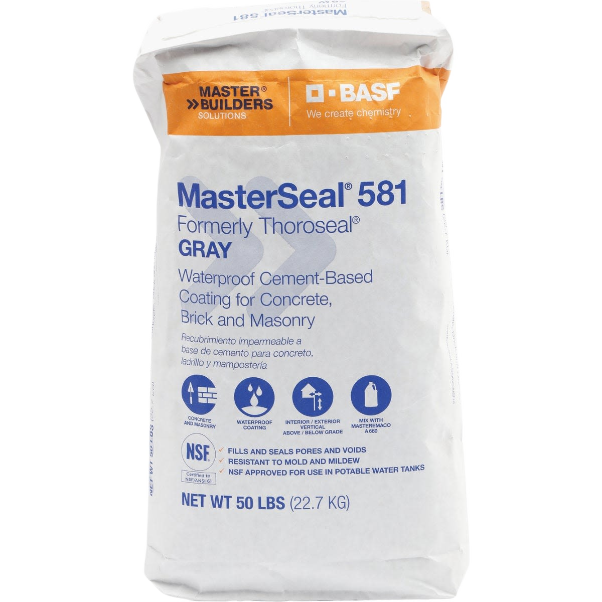 50 lb. bag of gray waterproof cement-based coating for concrete, brick, and masonry in masonry and exterior paint collections