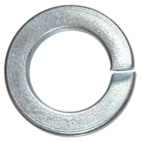 Steel split lock washer with circular shape and gap, used for secure fastening in tools and home improvement projects