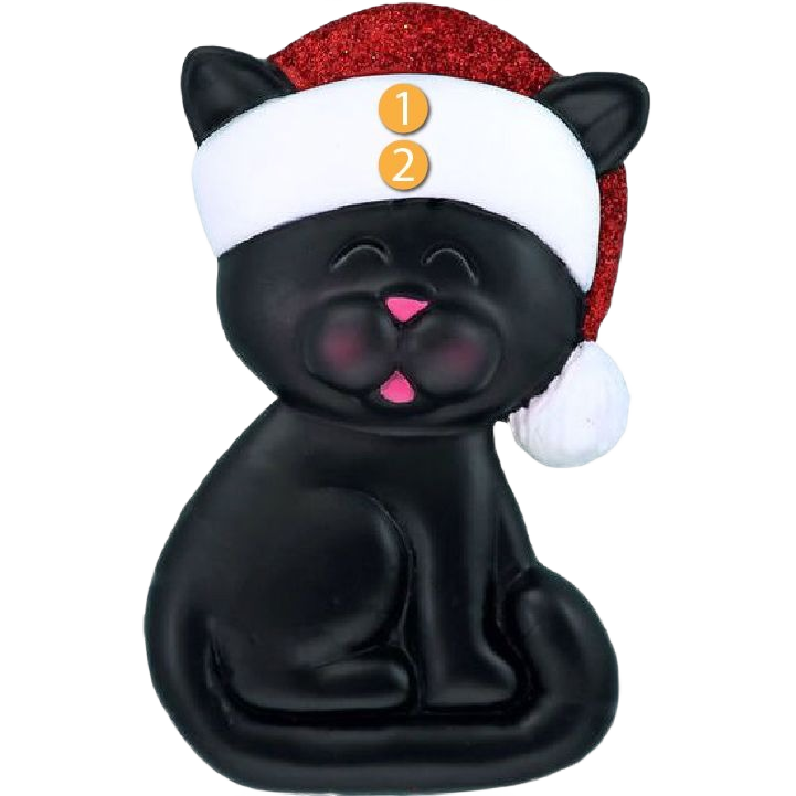 Black cat figurine wearing red and white Santa hat, festive Christmas ornament under $50 for holiday decor