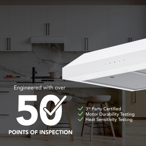 White under-cabinet range hood with three-speed settings and ventilation features in Kitchen & Kitchenware collections