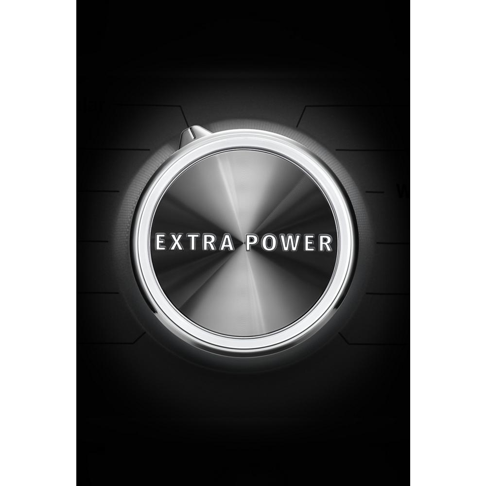 Close-up of a metallic dryer control knob labeled Extra Power from Dryers and Home Improvement collections