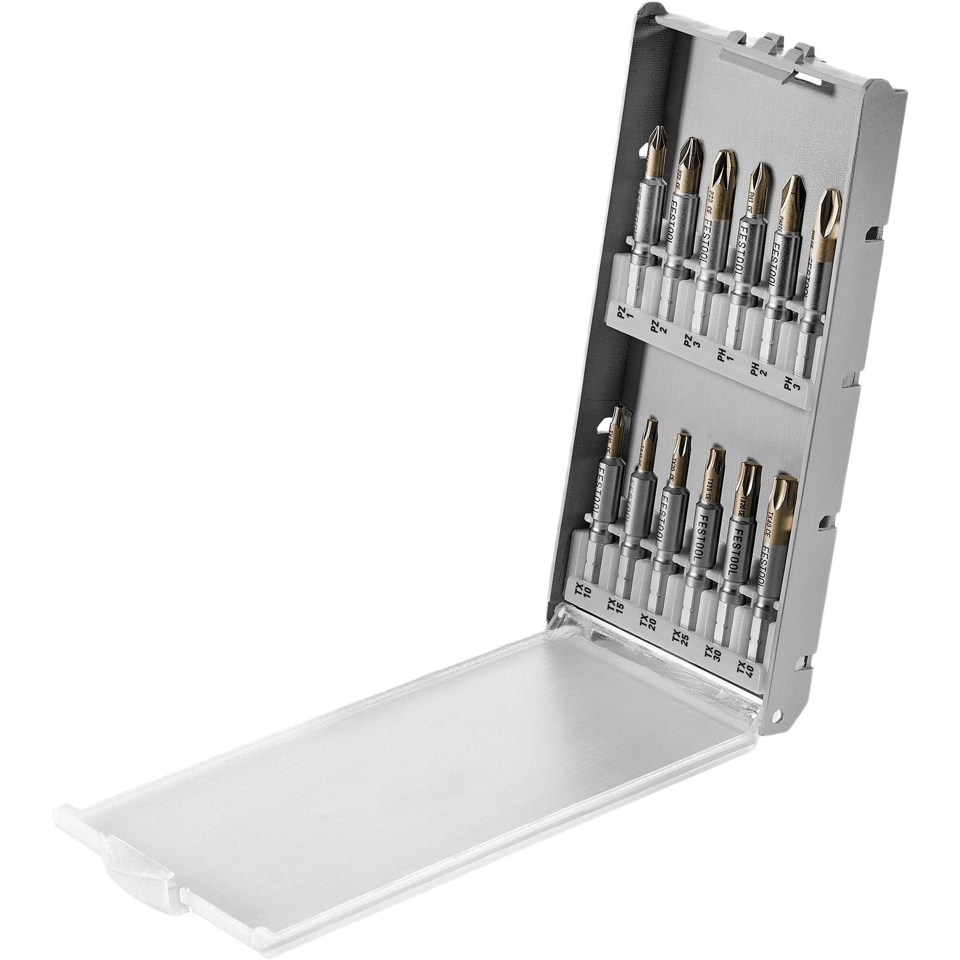 Compact gray bit cassette with organized drill bits for power tool accessories in home improvement collection