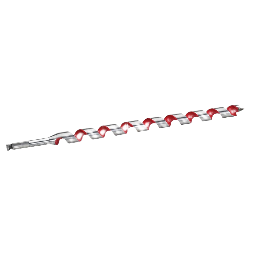 1-inch diameter ship auger bit with red spiral flute and impact-rated shank for power tool accessories and home improvement.